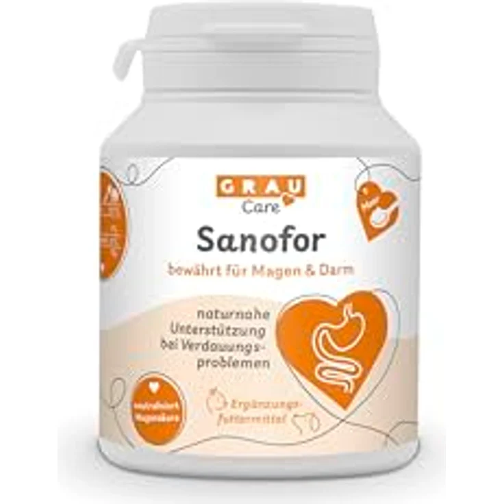 GRAU Sanofor Magen-Darm, Ergänzungsfuttermittel für Hunde, Katzen und Nager, 150 g, unterstützt gesunde Darmflora mit naturreinem Moor – Bild 2