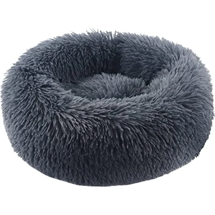 BVAGSS Hundebett Rund XH034, Flauschiges Donut-Kuschelkissen aus ultra weich Plüsch, Waschbar, 40 cm, Dunkelgrau für kleine bis große Hunde und Katzen – Bild 1