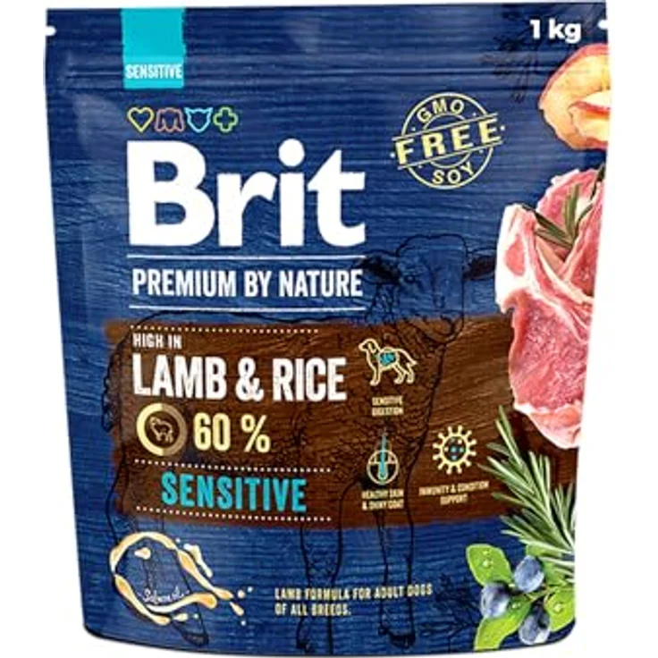 Brit Premium Sensitive Trockenfutter mit Lamm, 1 kg - schonende Rezeptur für empfindliche Hunde, weizenfrei, mit Lachsöl und Präbiotika – Bild 1