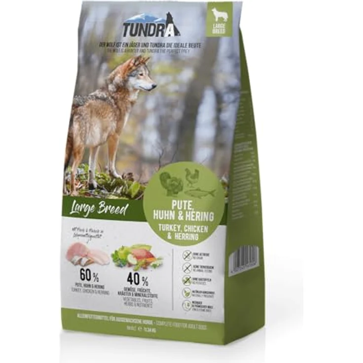 Tundra Hundefutter Large Breed, mit Pute & Hering, 100% getreidefrei, 75% Fleisch, 11,34kg – Bild 1