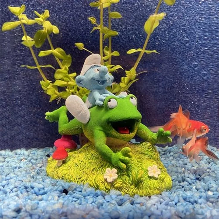 Europet-Bernina Aquariendeko Schlümpfe und Waldfrosch, hochwertige Polyesterharz-Dekoration für Süß- und Salzwasseraquarien – Bild 2