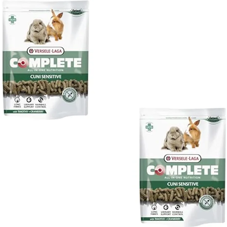 Versele-Laga Complete Cuni Sensitive, Alleinfuttermittel für Kaninchen, 2 x 500 g, Unterstützend bei Haarballen, All-in-one Pellets, Von Tierärzten entwickelt