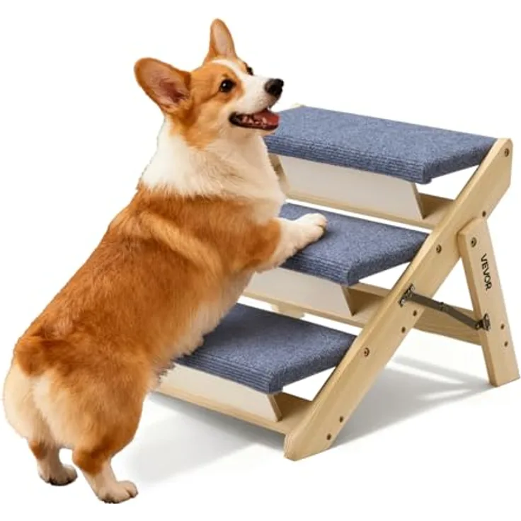 VEVOR Hundetreppe 3-stufige klappbare Holztreppe, bis 68 kg, stabil mit rutschfester Oberfläche für Betten, Sofas & Autos, 510x470x370 mm