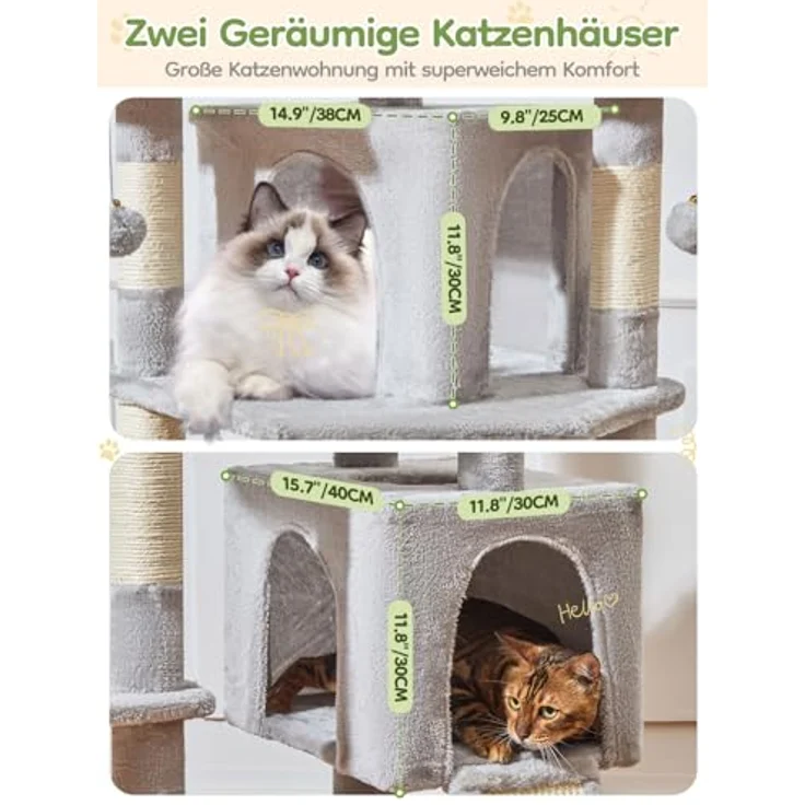 Taoqimiao 193cm Kratzbaum XXL, Multi-Level Katzenbaum für große Katzen mit 3 Plattformen, Sisal-Kratzpfosten und verschiedenen Ruhemöglichkeiten, MS047W – Bild 5