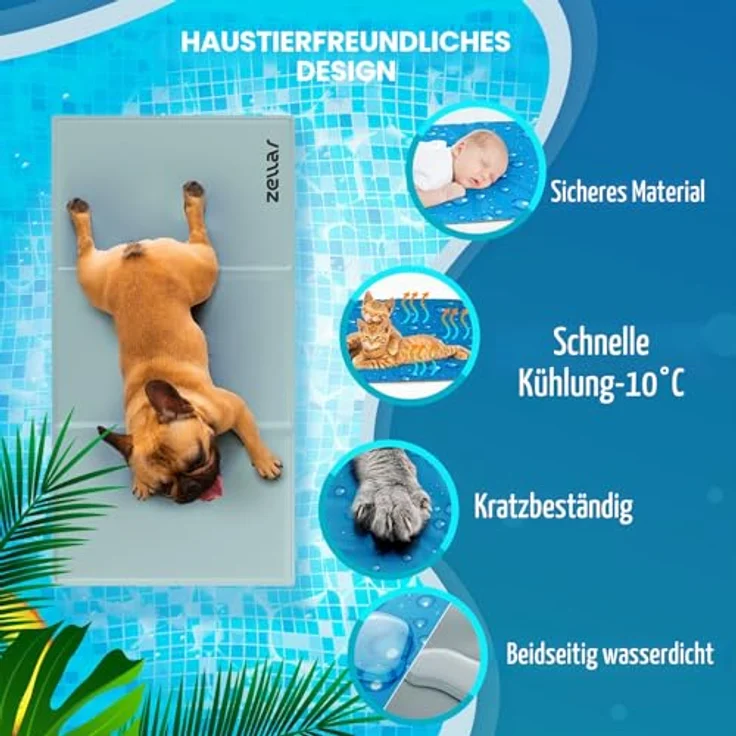 Zellar Kühlmatte für Hunde, selbst kühlende Hundedecke mit Kaltgel-Füllung, L 90x50 cm, rutschfeste Rückseite und wasserabweisendes Material für Zuhause und unterwegs – Bild 2
