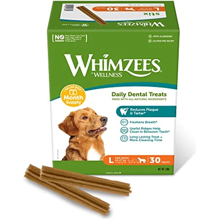 WHIMZEES Stix L, Monatspackung mit 30 Stück, Getreidefreie Zahnpflege-Kaustangen für große Hunde, ohne Zuckerzusatz und natürlich – Bild 1