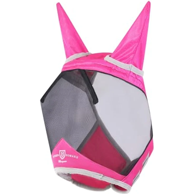 Harrison Howard CareMaster Pro Luminous Pferde Fliegenmaske UV-Schutz mit Ohrenschutz, Rosa, für Kaltblut (XL) – Bild 2