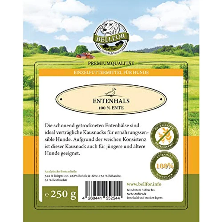 Bellfor Enten-Hals Kauartikel für Hunde, 250 g - 100% natürliche, hypoallergene Leckerli zur Unterstützung der Zahngesundheit – Bild 2