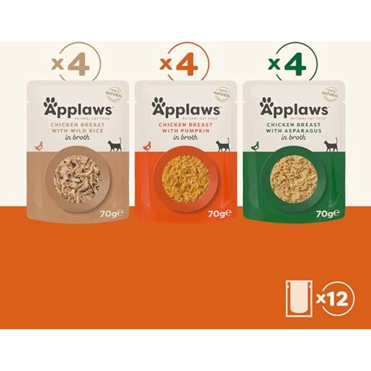 Applaws Premium Natural Cat Food Nassfutter, Hühnerauswahl in Brühe, 100% natürlich, 12 x 70g Portionsbeutel – Bild 2
