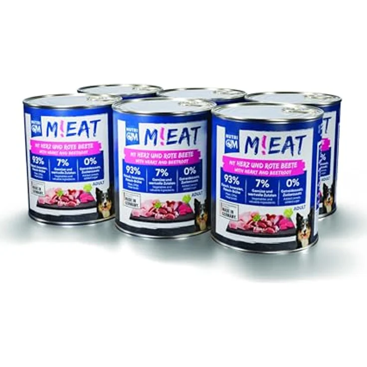 NutriQM M!EAT® Hundefutter Nass Adult Herz & Beete [6x800g], 93 % Fleisch, getreidefrei & ohne Zusatzstoffe, hochwertige Hundeernährung im Vorratspack – Bild 1