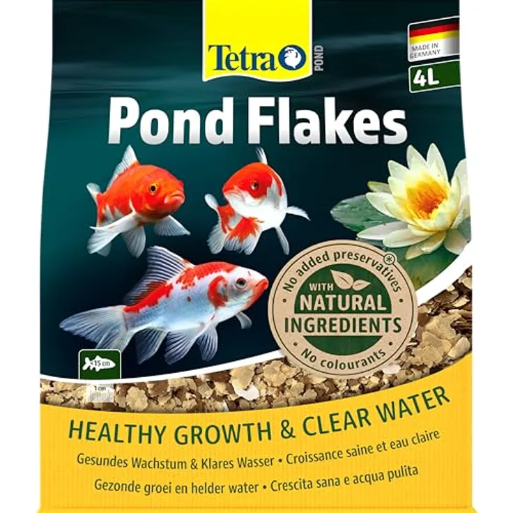 Tetra Pond Flakes 4 l, biologisch ausgewogenes Fischfutter für Teichfische, fördert Wachstum und Wasserqualität