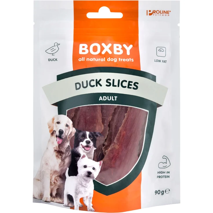 Boxby Duck Slices - Sparpaket: 3 x 90 g, proteinreicher Hundesnack aus 87% Entenbrustfilet, glutenfrei und fettarm – Bild 1