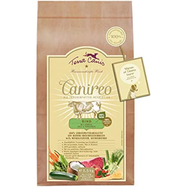 Terra Canis Canireo Adult Rind, Trockenfutter mit 64% frischem Muskelfleisch, 100% Lebensmittelqualität, getreidefrei, 2,5 kg