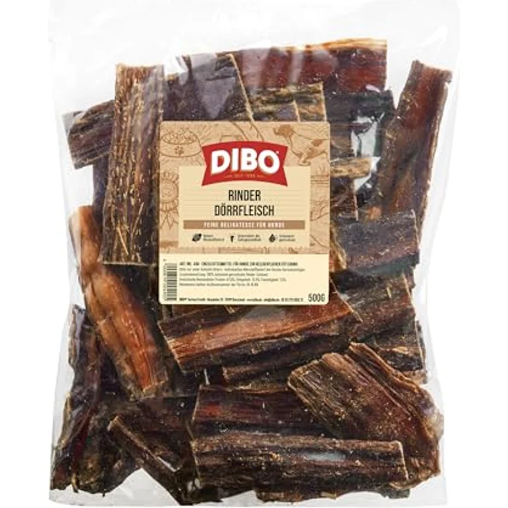 DIBO Rinder-Dörrfleisch 500g, natürlicher Kausnack ohne chemische Zusätze, schonend getrocknet, für Hunde – Bild 2