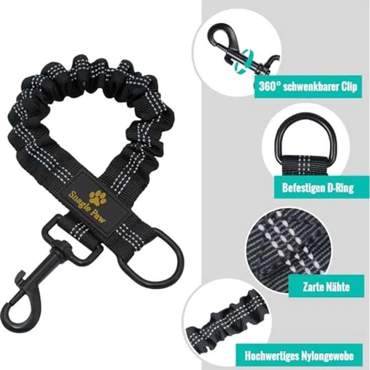 Snagle Paw 2 Stück Verwicklungsfreie Elastische Hundeleine, Reflektierende Doppelleine für Hundetraining, Schwarz, 45-60 cm verstellbar – Bild 2