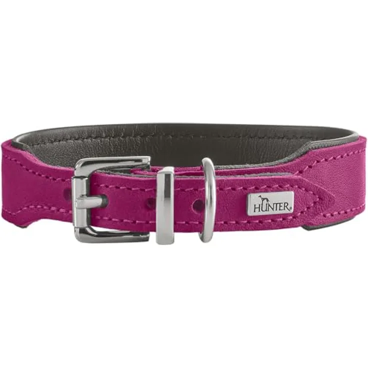 HUNTER Hundehalsband Malta, Magenta, gefettet aus Softvollrindleder, handgefertigt, strapazierfähig, Größe 47