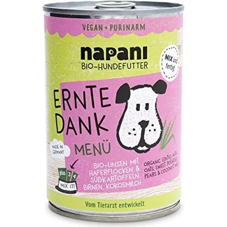 napani Ernte Dank Veganes Hundefutter nass, Bio, mit Linsen & Haferflocken, purinarm, 400g