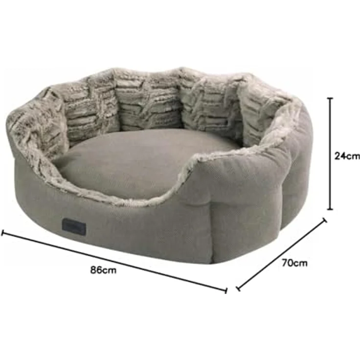 Nobby Komfort Bett oval CACHO, kuschelig weich mit Wendekissen und Anti-Rutsch-Beschichtung, hellbraun 86 x 70 x 24 cm – Bild 3