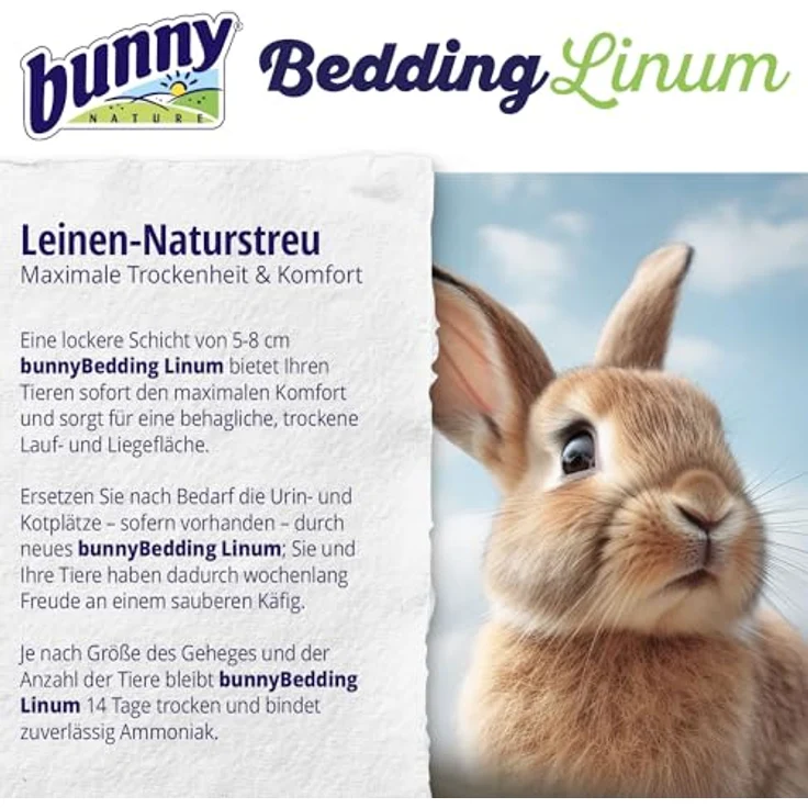 bunnyNature Bedding Linum 35l, Natur-Leinenstreu mit hoher Saugkraft, umweltfreundlich und bis zu 14 Tage Geruchskontrolle – Bild 4