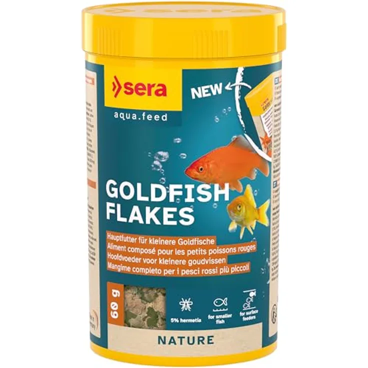 sera Goldfish Flakes 250 ml (60 g), Hauptfutter für kleine Goldfische & Kaltwasserfische, mit Insektenmehl, leicht verdaulich, fördert Wachstum & Farben
