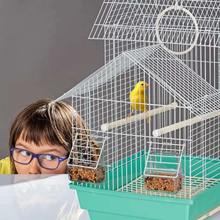 Relaxdays Vogelkäfig für kleine Kanarienvögel, mit Sitzstangen & Futternäpfen, 50 x 42,5 x 33,5 cm, hellblau/mintgrün – Bild 5