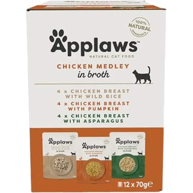 Applaws Premium Natural Cat Food Nassfutter, Hühnerauswahl in Brühe, 100% natürlich, 12 x 70g Portionsbeutel – Bild 1