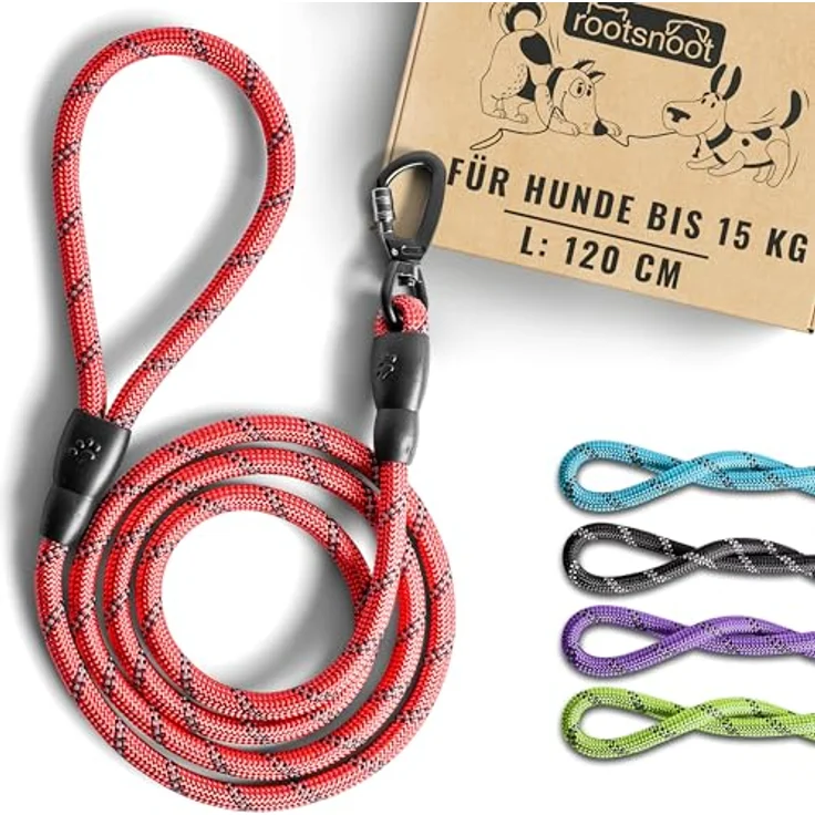 rootsnoot Hundeleine klassisch 120 cm, 1 cm stark, für Hunde bis 15 kg – robuste Führleine aus reißfestem Gewebe mit komfortablem Griff – Bild 1