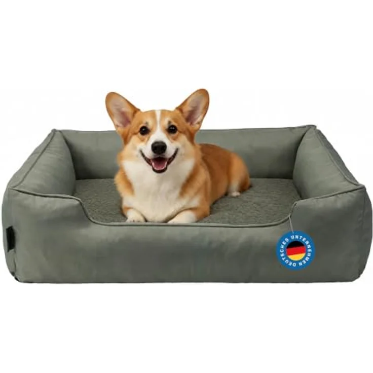 Zedelmaier ergonomisches Hundebett für kleine Hunde, M, 76×56cm, Olivgrün, kratzfest, abnehmbarer Bezug, wasserdicht und rutschfest – Bild 1