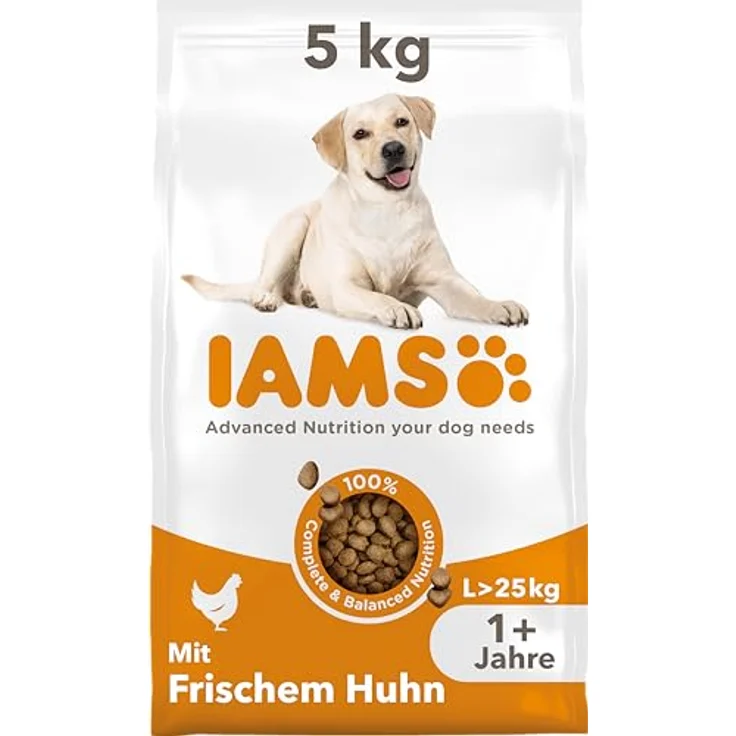 IAMS Hundefutter trocken mit Huhn, Trockenfutter für große Hunde ab 1 Jahr, 5 kg, weizenfrei, mit Omega 3 und 6, für gesunde Haut und glänzendes Fell – Bild 1