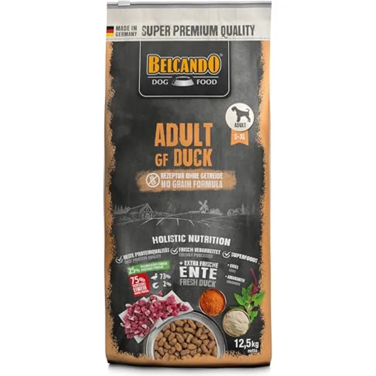 Belcando Adult GF Duck, getreidefreies Hundefutter mit frischer Ente und Superfoods, 12,5 kg