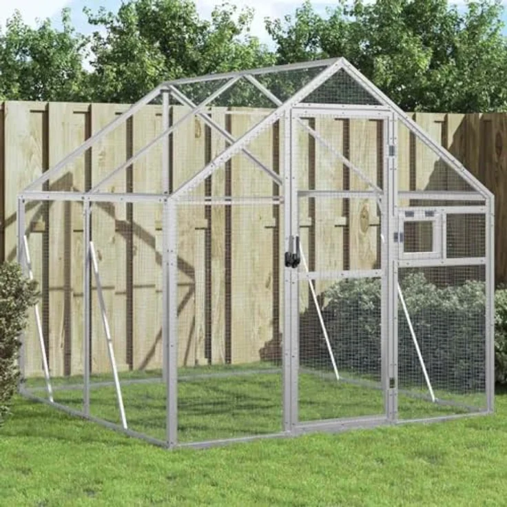 vidaXL Vogelvoliere, Aluminium Käfig mit Wire Mesh Grids, abschließbarer Tür, für Außenbereich, silbern – Bild 2