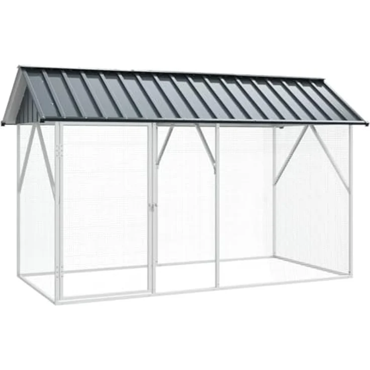 vidaXL Vogelkäfig Anthrazit, verzinkter Stahl, 227 x 112 x 141 cm, moderner, wetterfester Käfig für Garten und Terrasse, ideal für verschiedene Vogelarten – Bild 1