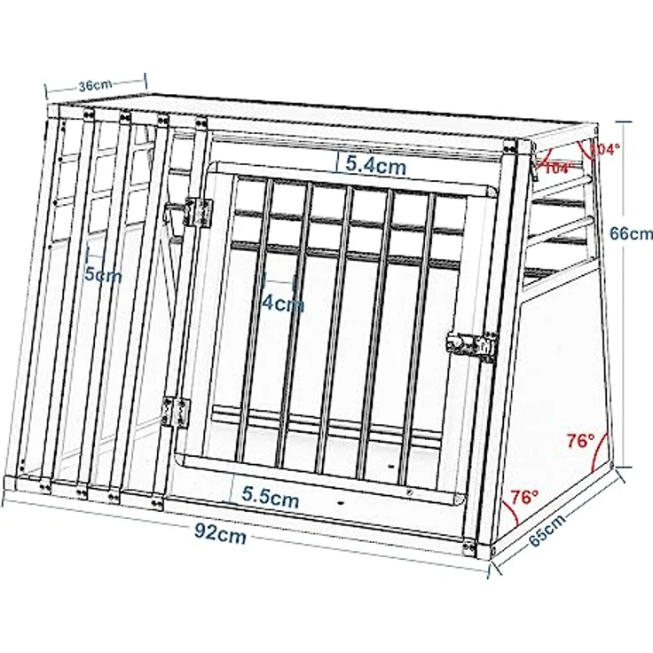 EUGAD Hundebox Auto Kofferraum, Aluminium Hundetransportbox für große mittlere Hunde, trapezförmig 92x65x66 cm mit Sicherheitsverschluss, leicht und stabil, für Zuhause und unterwegs – Bild 3