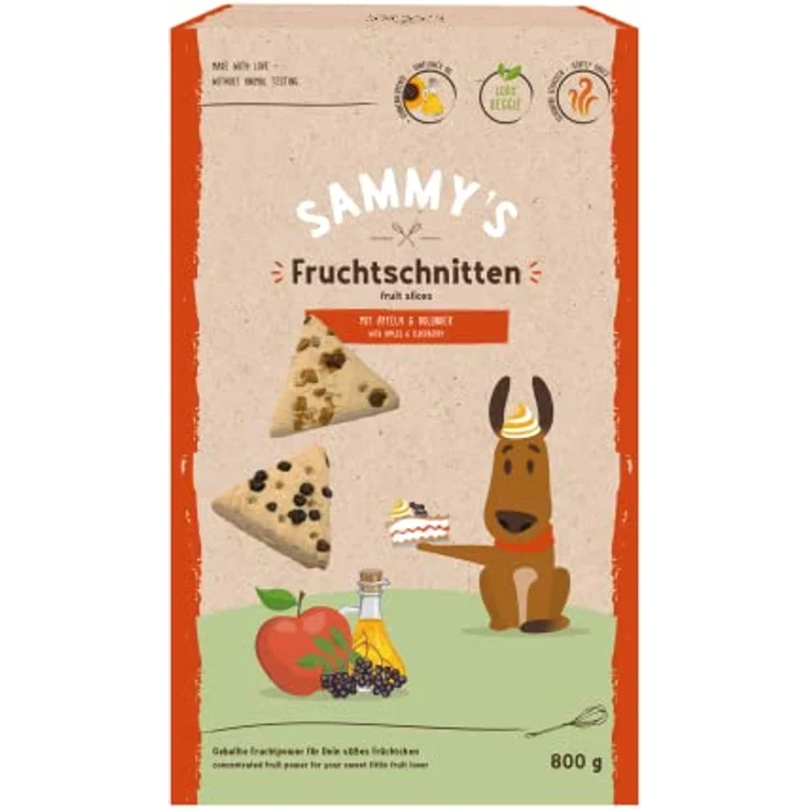 Sammy's Fruchtschnitten, Fruchtige gebackene Snacks für Hunde mit Äpfeln & Holunder, 100% vegan, ohne Zuckerzusatz, 800 g – Bild 1