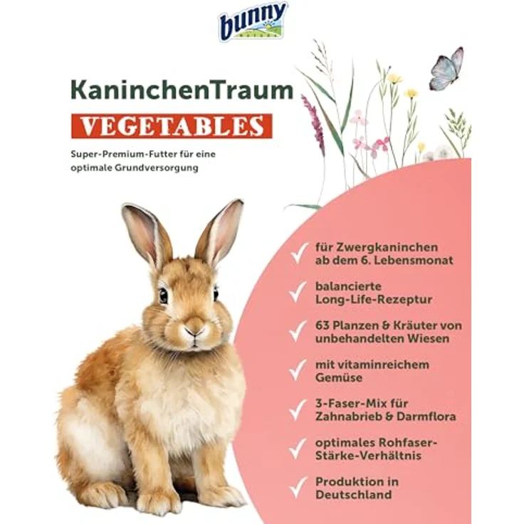 bunnyNature KaninchenTraum Vegetables, Alleinfuttermittel für Zwergkaninchen ab 6 Monaten, 63 Pflanzen & Kräuter, 4kg – Bild 2