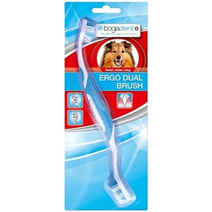 Bogar, Bogadent UBO0711 Ergo Dual Brush, Hundezahnbürste mit 2 Bürstenköpfen, ergonomischem Design und unterschiedlichen Borstenlängen, Zahnsteinentferner для Hunde, 1 Packung