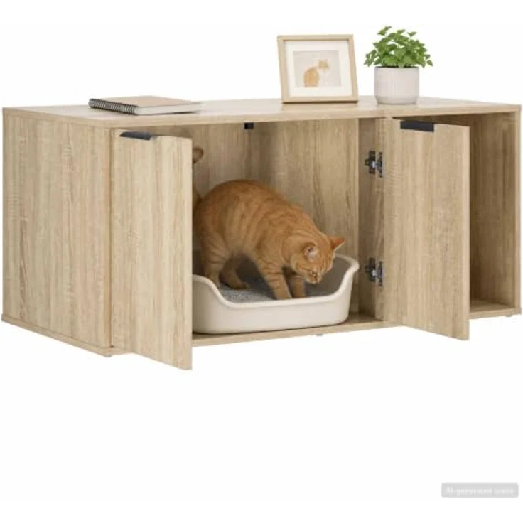 vidaXL Katzenkiste Möbel Sonoma-Eiche, modernes Katzenhaus mit verstecktem Katzenklo-Design, 100 x 49 x 45 cm, Indoor-Rückzugsort – Bild 1