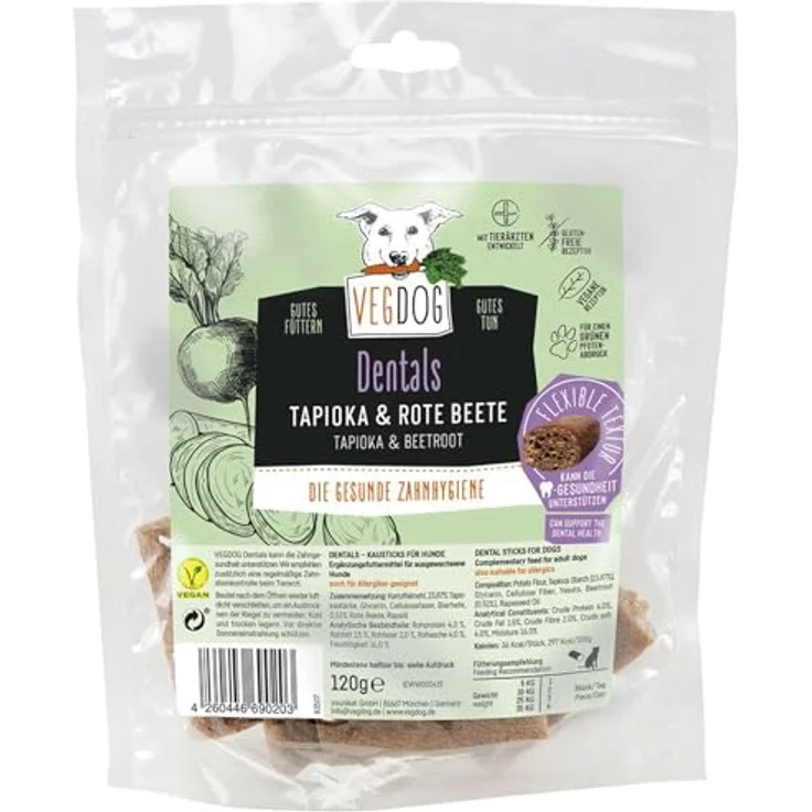 VEGDOG Dentals 120g, pflanzliche Kausticks aus Roter Beete und Tapioka für gesunde Zahnhygiene – Bild 2
