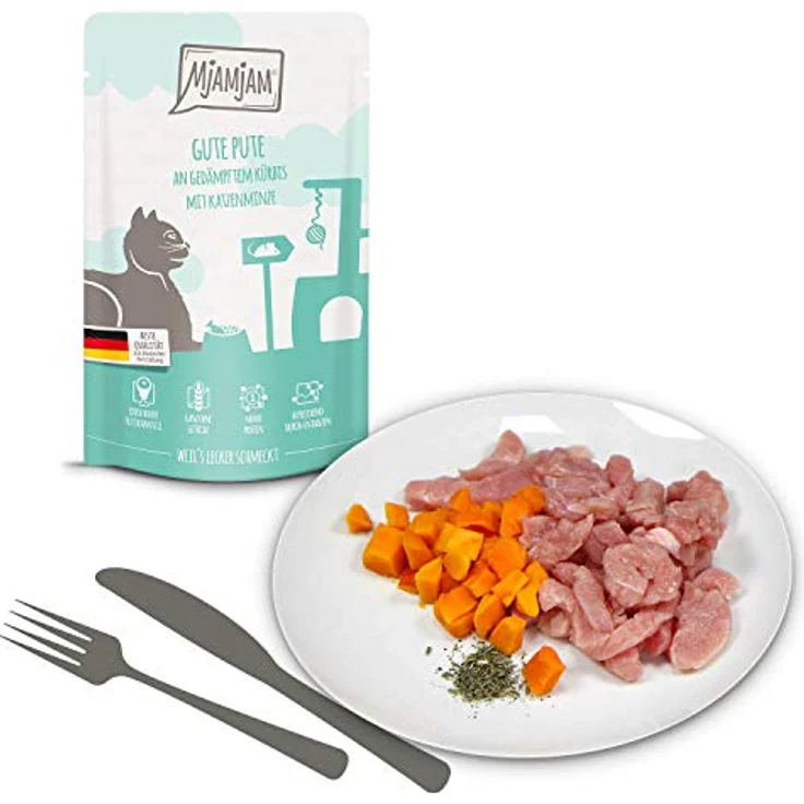 MjAMjAM Nassfutter Katze Adult, Quetschie Mixpaket 3, 12x125 g mit 6 variantenreichen Sorten, ohne Getreide und künstliche Zusätze – Bild 2