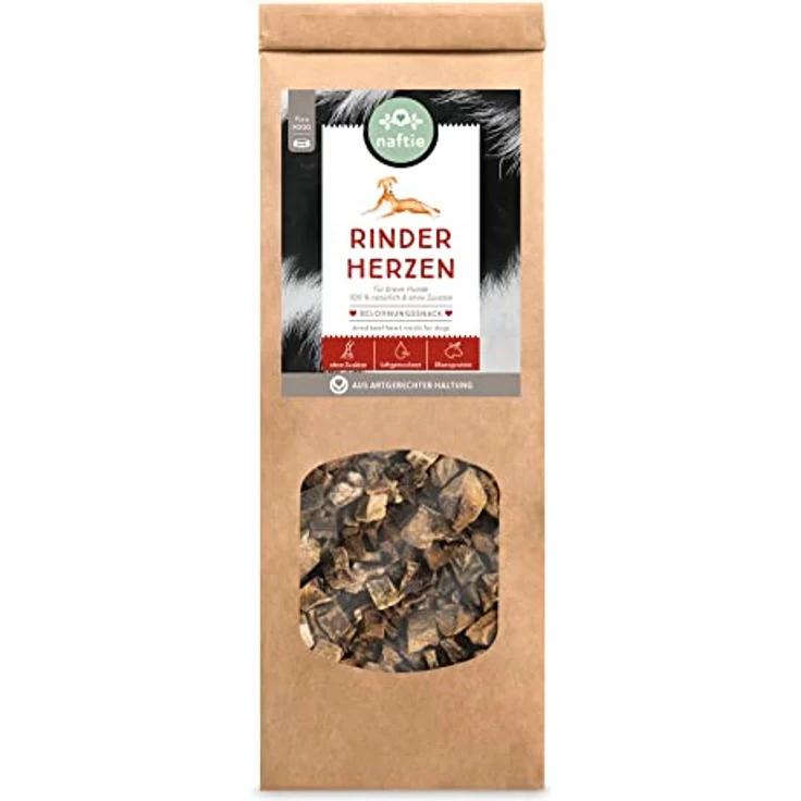 naftie Kausnacks Rinderherzen getrocknet, 250g, zuckerfrei, mit viel Taurin & Eisen, kleine Trainingshappen für artige Hunde – Bild 1