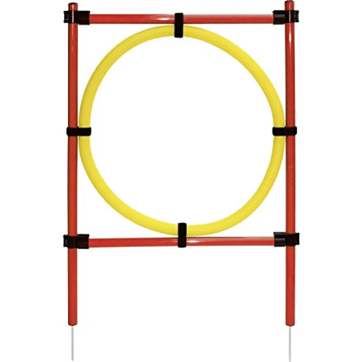 Kerbl Pet Agility Komplett-Set 3-teilig, rot/gelb, mit Ring, Hüpfstange und Slalom, höhenverstellbar und platzsparend zusammenlegbar – Bild 1