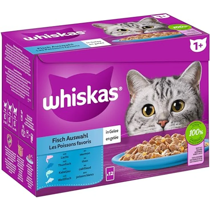 Whiskas Multipack 1+ Fisch Auswahl in Gelee, Katzenfutter, 12 x 85g – Bild 2
