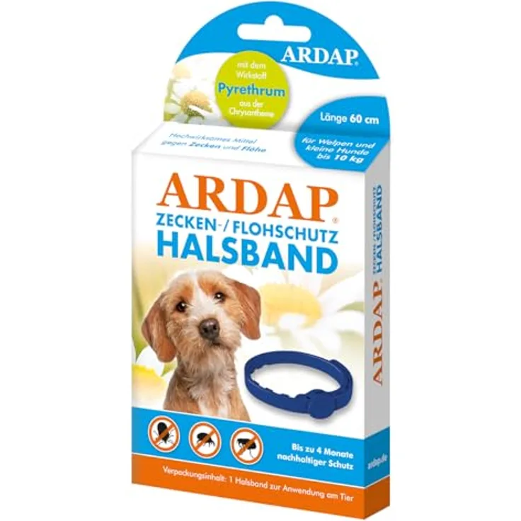 ARDAP Zecken- & Flohschutzhalsband für Hunde & Welpen bis 10kg, bis zu 4 Monate Langzeitschutz mit natürlichem Wirkstoff gegen Zecken & Flöhe, PT19