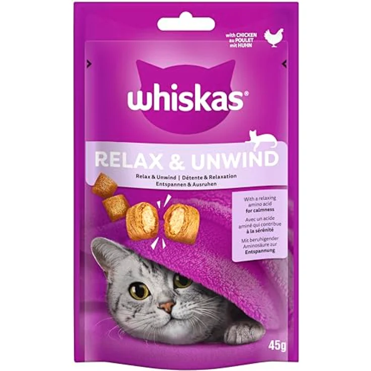WHISKAS® Portionsbeutel Relax & Unwind mit Huhn, Katzen-Nassfutter mit beruhigender Aminosäure, 1 x 45g