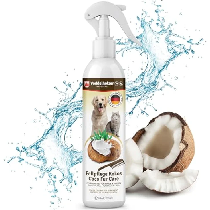 Veddelholzer Kokos Fellpflege Spray, 250 ml, Entfilzungsspray für Hunde & Katzen, leicht kämmbares Fell, Made in Germany – Bild 1