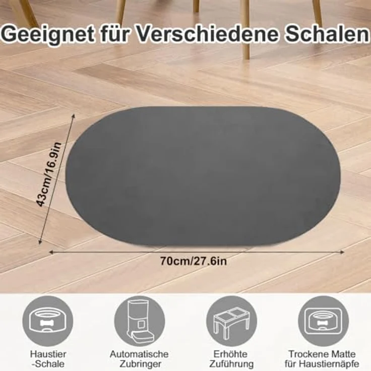 HAOLESHITE Napfunterlage Hund, rutschfest und absorbierend, 43 x 70 cm, Dunkel Grau – Bild 2