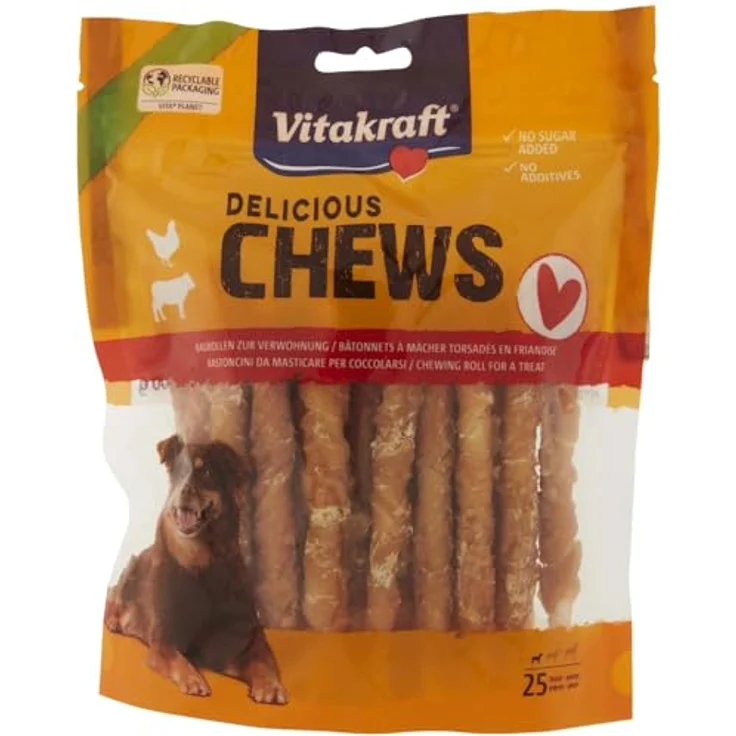 Vitakraft Delicious Chews Kaurollen Huhn S, 300 g (25 Stück), für kleine Hunde, fettarm und ohne Zusatzstoffe – Bild 1
