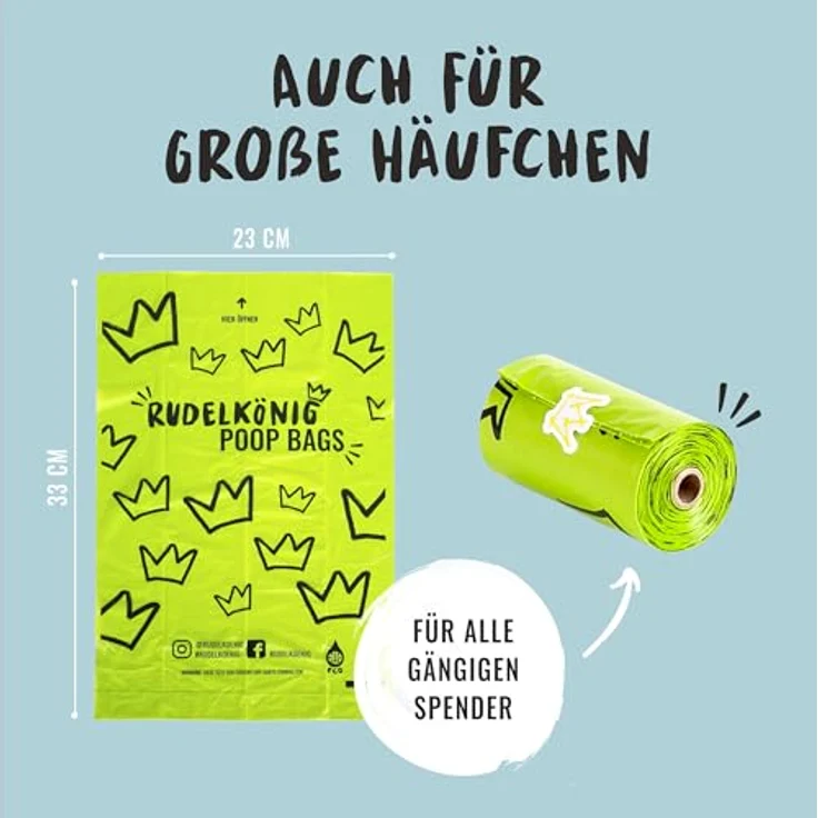 Rudelkönig Kotbeutel für Hunde, 270 Stück aus recyceltem Kunststoff, extra stark & auslaufsicher, inklusive gratis Beutelspender – Bild 2