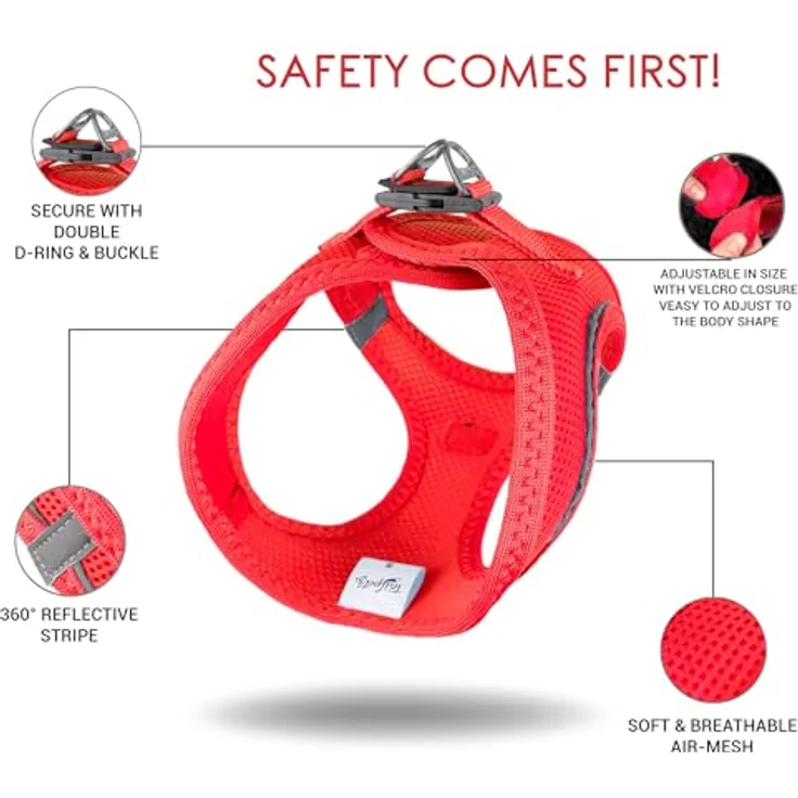 Tailpetz Air-Mesh Brustgeschirr für kleine und mittelgroße Katzen und Hunde – Weich, Atmungsaktiv, Strapazierfähig, Leuchtendrot, 2XS (Brustumfang 30,5–33 cm) – Bild 3