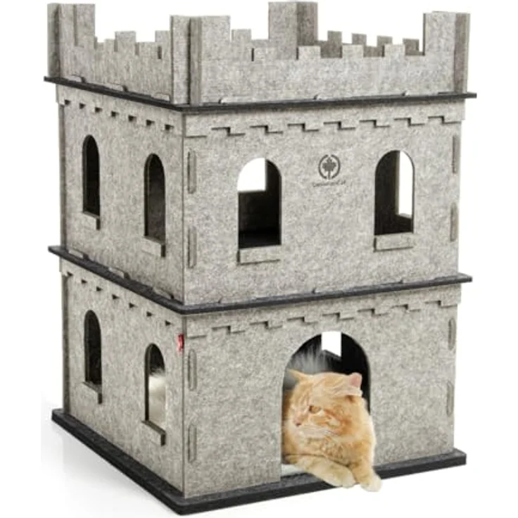 CanadianCat Company Katzen-Chateau Felty Fort, Filz Katzenhaus mit Erdgeschoss + Etage + XXL Flauschkissen, erweiterbar, 55 x 55 x 76 cm – Bild 1